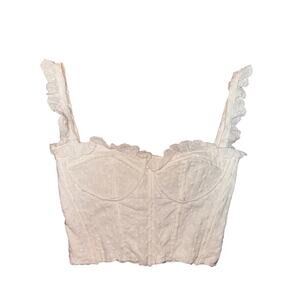 Anthropologie Capulet White Lace Bustier Corset Top Ruffle Trim Zip X-Small XS
